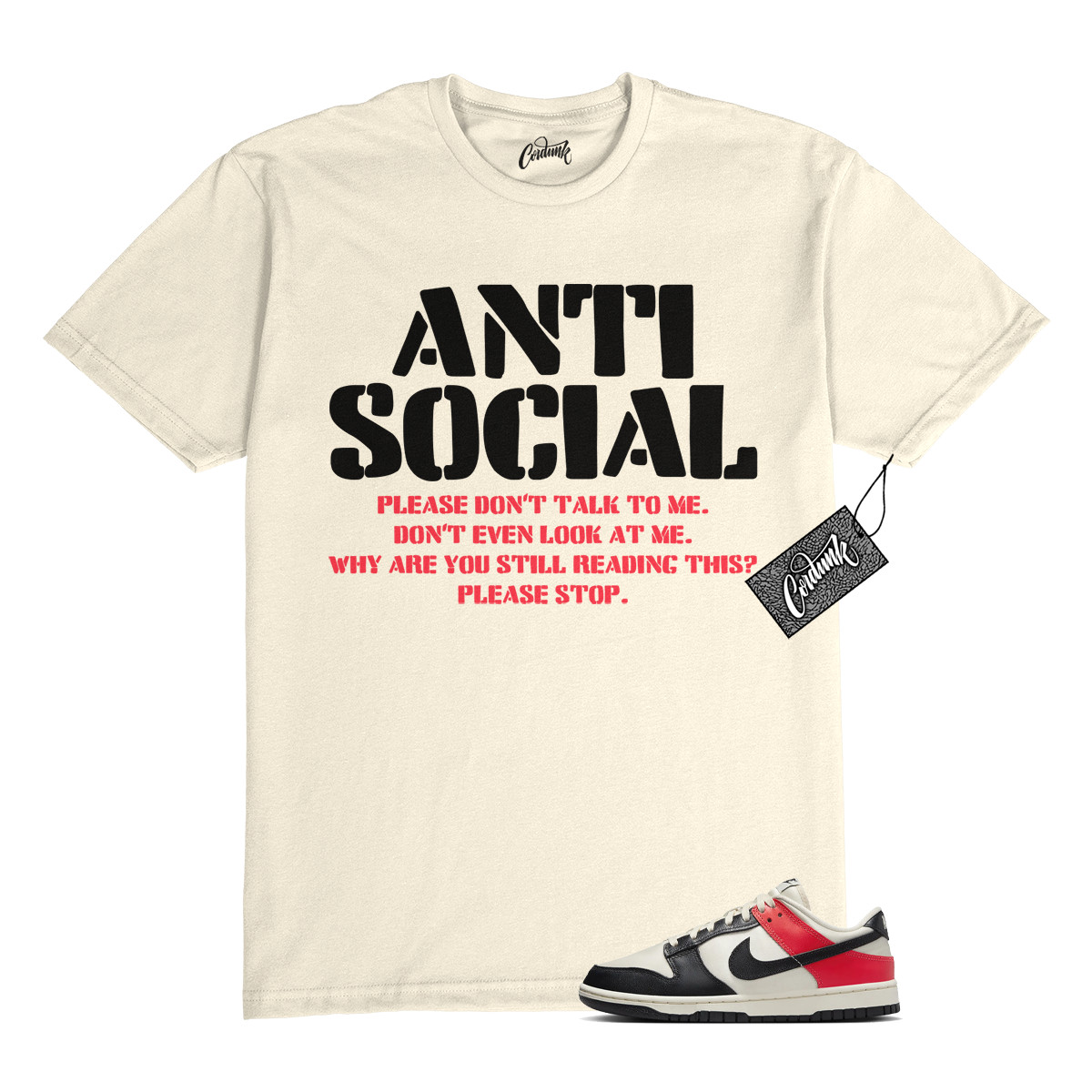 Dunk Bright Crimson Black Toe Pale Ivory Low T Shirt to Match AS gallery