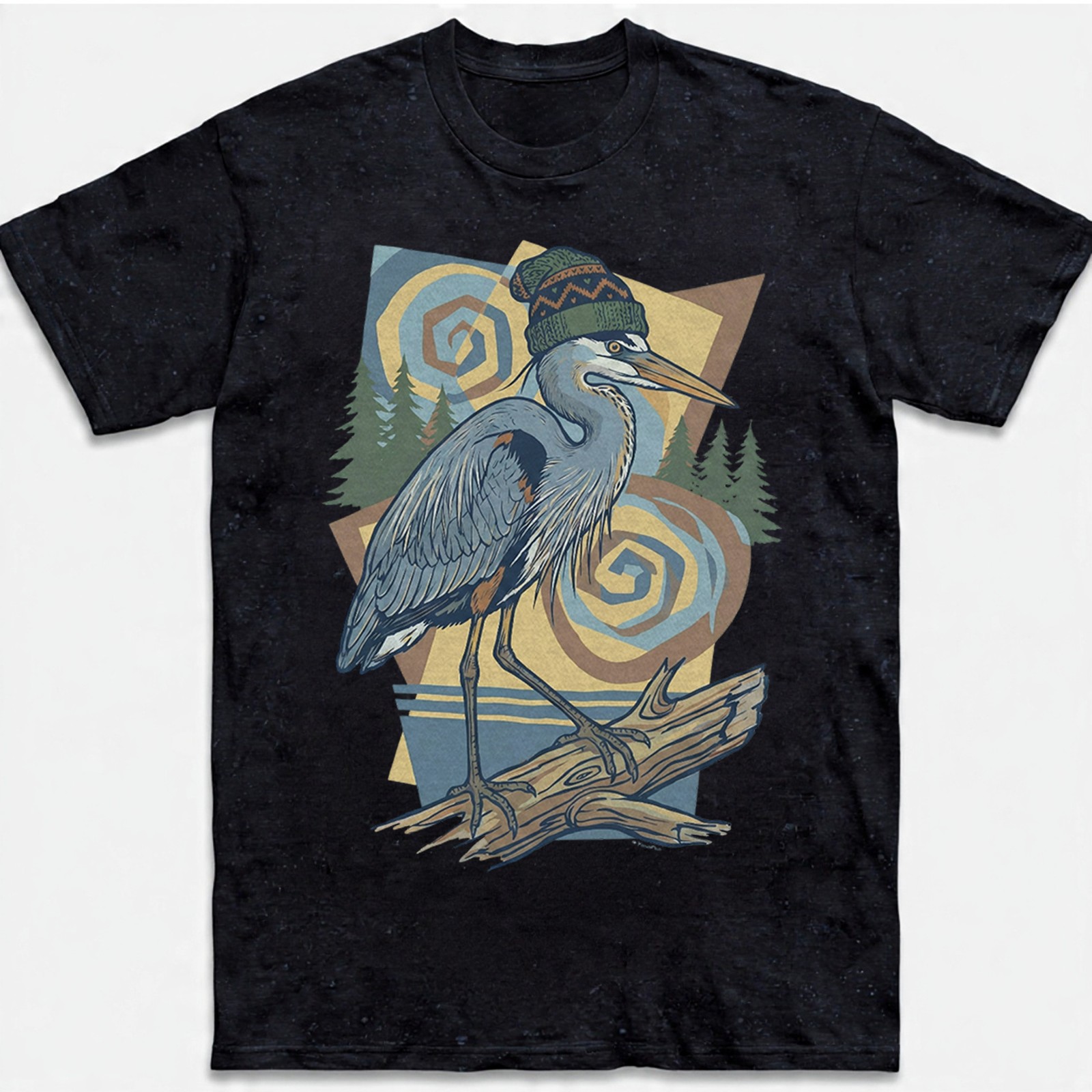 Great Blue Heron T-Shirt Beanie Hat Geometric Outdoor Nature Bird Lover Gift