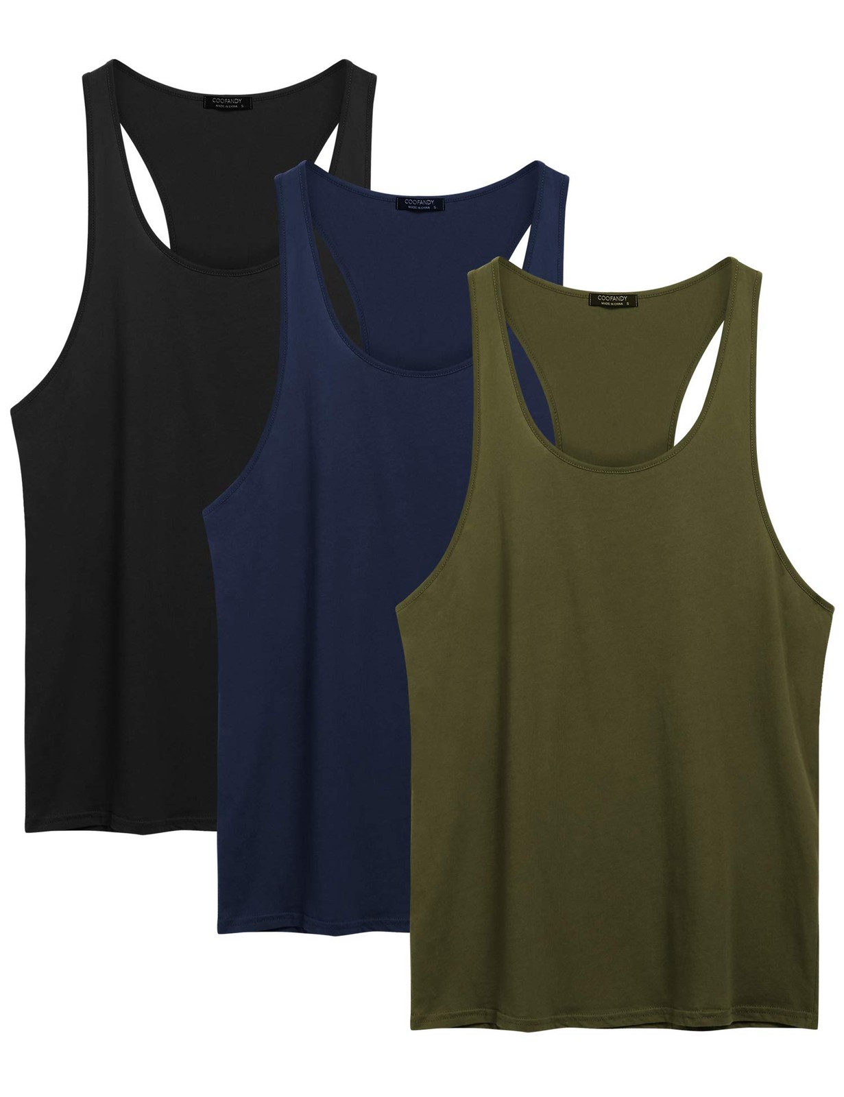Men's 3 Pack Cotton Performance Classic Tank Tops 2XL Black/NavyBlue/Army Green gallery