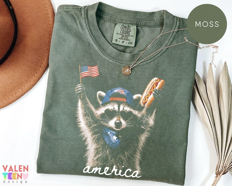 Comfort Colors Feral Raccoon Shirt Patriotic USA Funny 4th of July Tee gallery