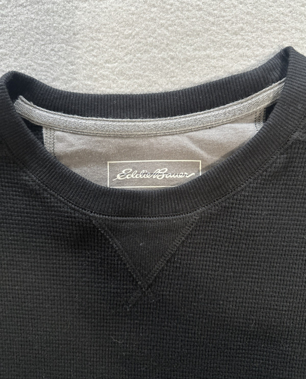 Eddie Bauer pullover crew neck waffle texture ribbed neck cuffs black mens Large gallery