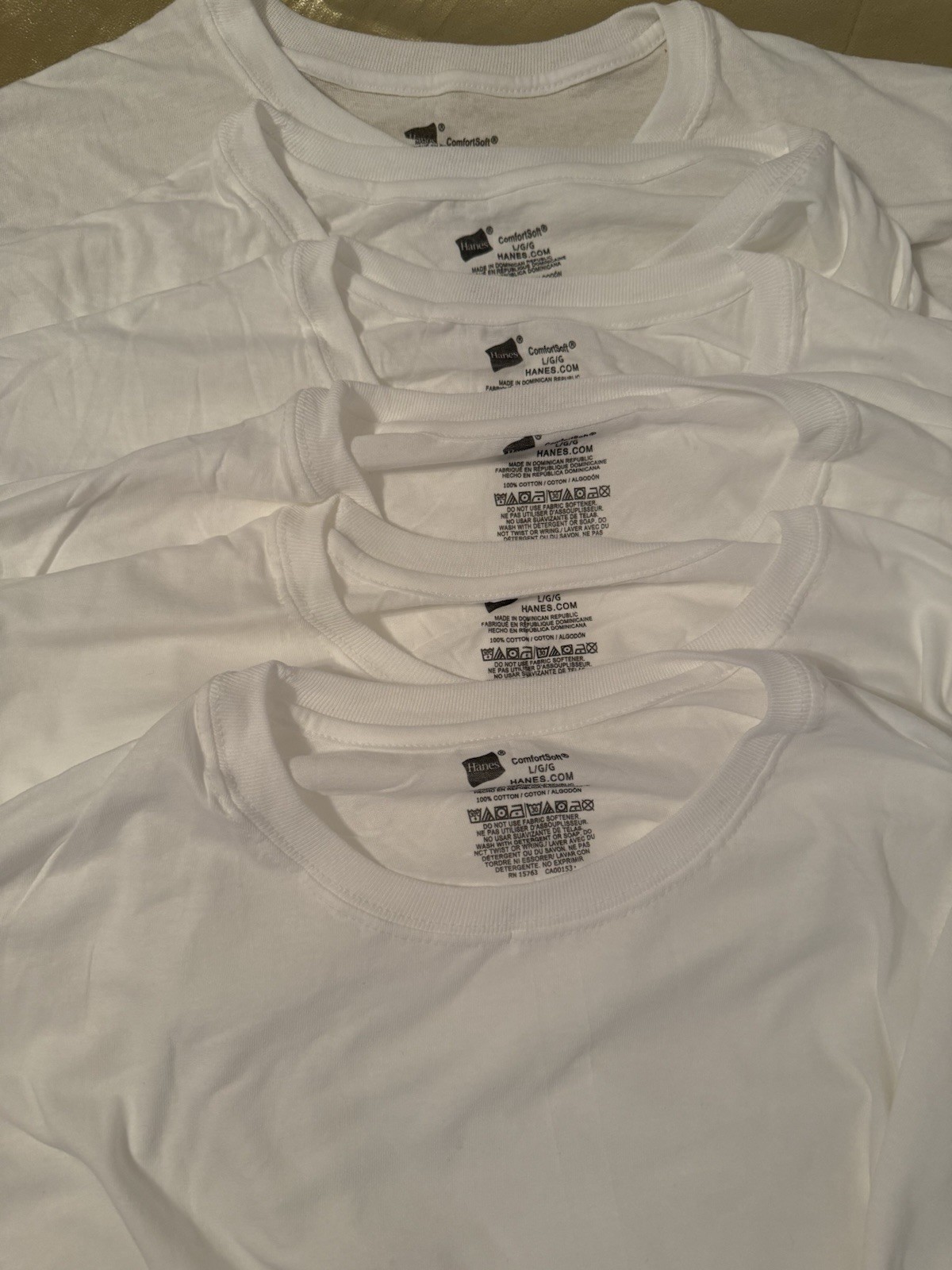 NEW Hanes 6 Pack Crew Neck 100% Cotton T Shirts White Men's Size L 42-44" gallery