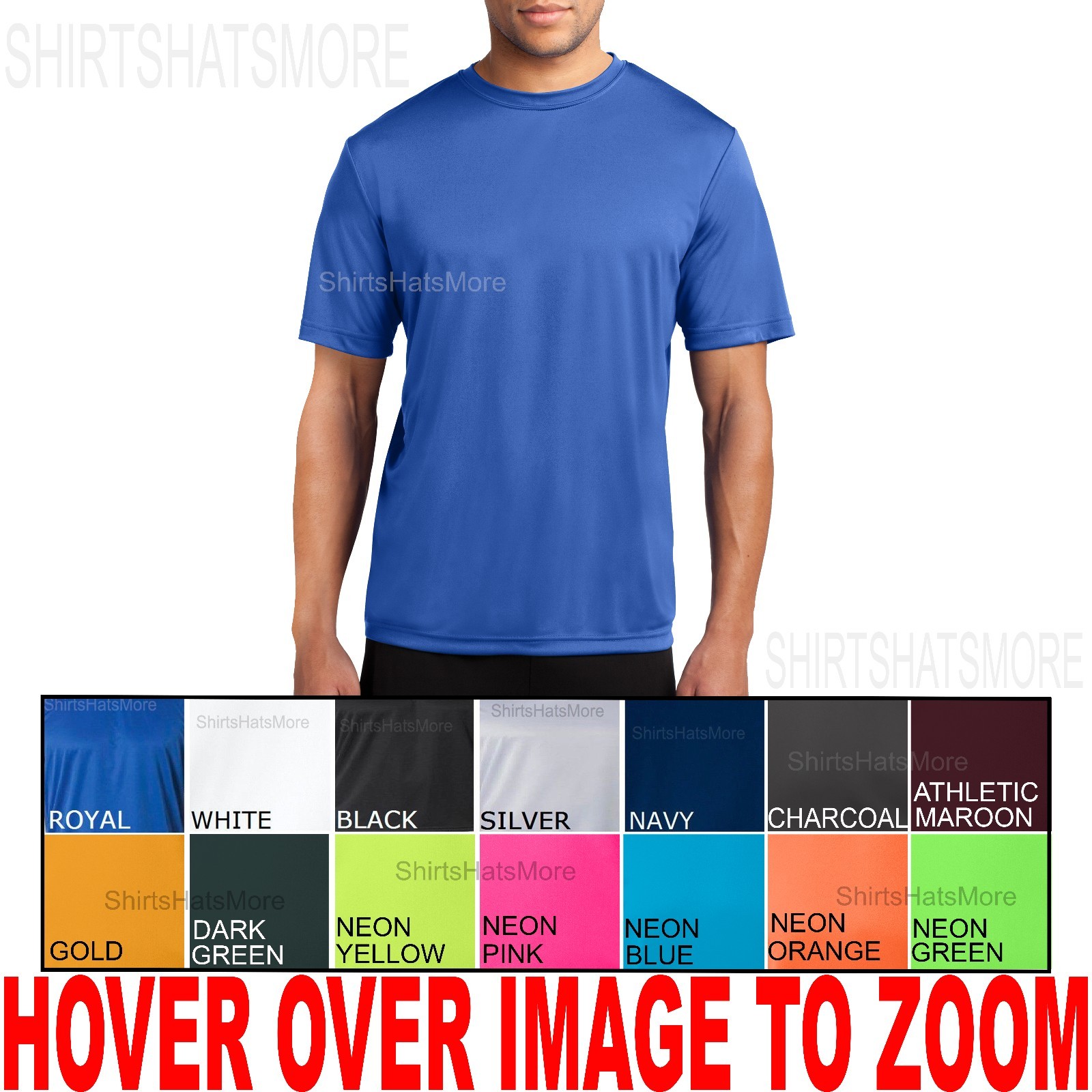 Mens Moisture WIcking Performance T-Shirt Gym Athletic S M L XL 2XL 3XL 4XL UPF gallery