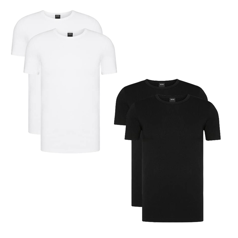 2 Pack BOSS Crew Neck O-Neck T-Shirts Cotton Stretch 2 Black or 2 White