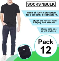 SOCKS’NBULK 12 Pack Mens Cotton Crew Neck Short Sleeve T-Shirts Mix Colors Bulk