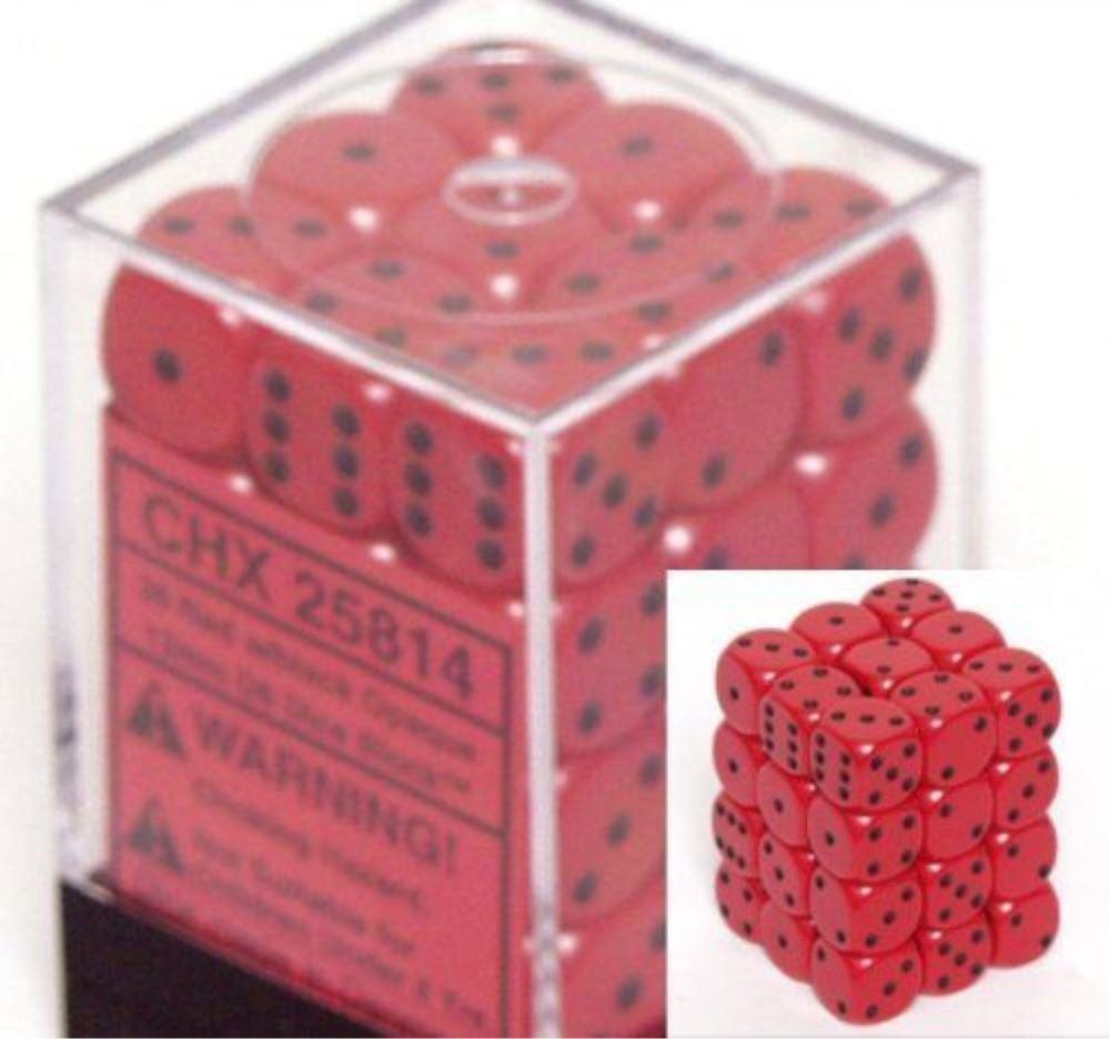 Chessex Dice d6 Sets Opaque Red with Black 36 12mm Six Sided Die CHX 25814