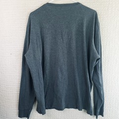 LANDS’ END MEN’S L LONG SLEEVE GREY long SLEEVE HENLEY 100% BAUMWOLLE COTTON