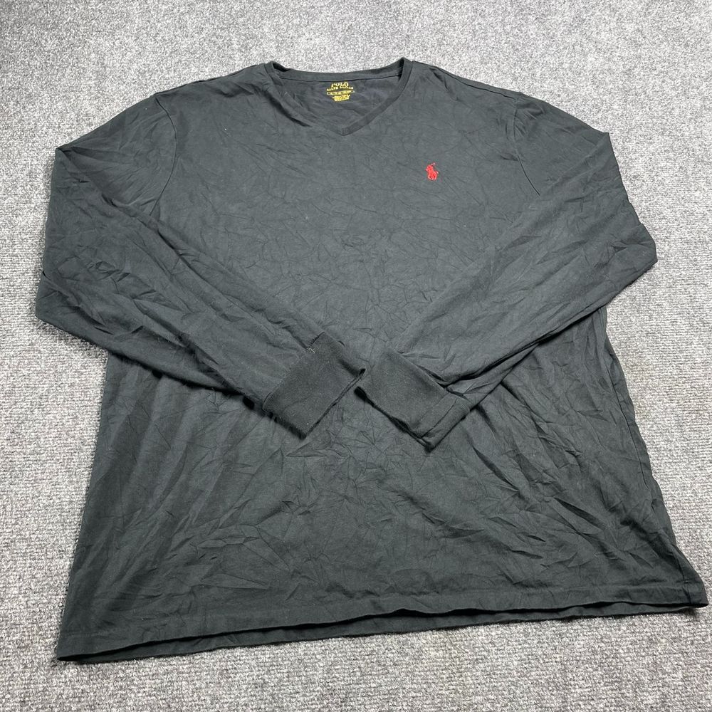 Men's Black Full Sleeve V-Neck Ribbed Cuff Pull Over Casual T-Shirt Size XL gallery