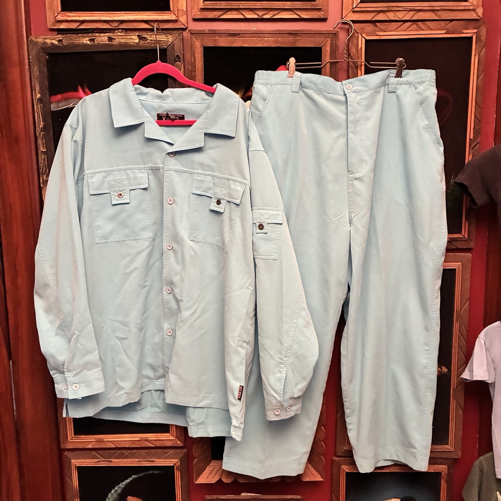 Vintage Veezo Streetwear Hip Hop Y2K Baby Blue Baggy Shirt & Pants Outfit SZ XL gallery