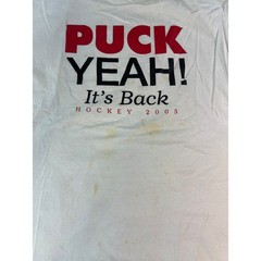 Vintage Buffalo Sabres Puck Yeah Its Back Hockey 2005 Graphic T Shirt Mens MD