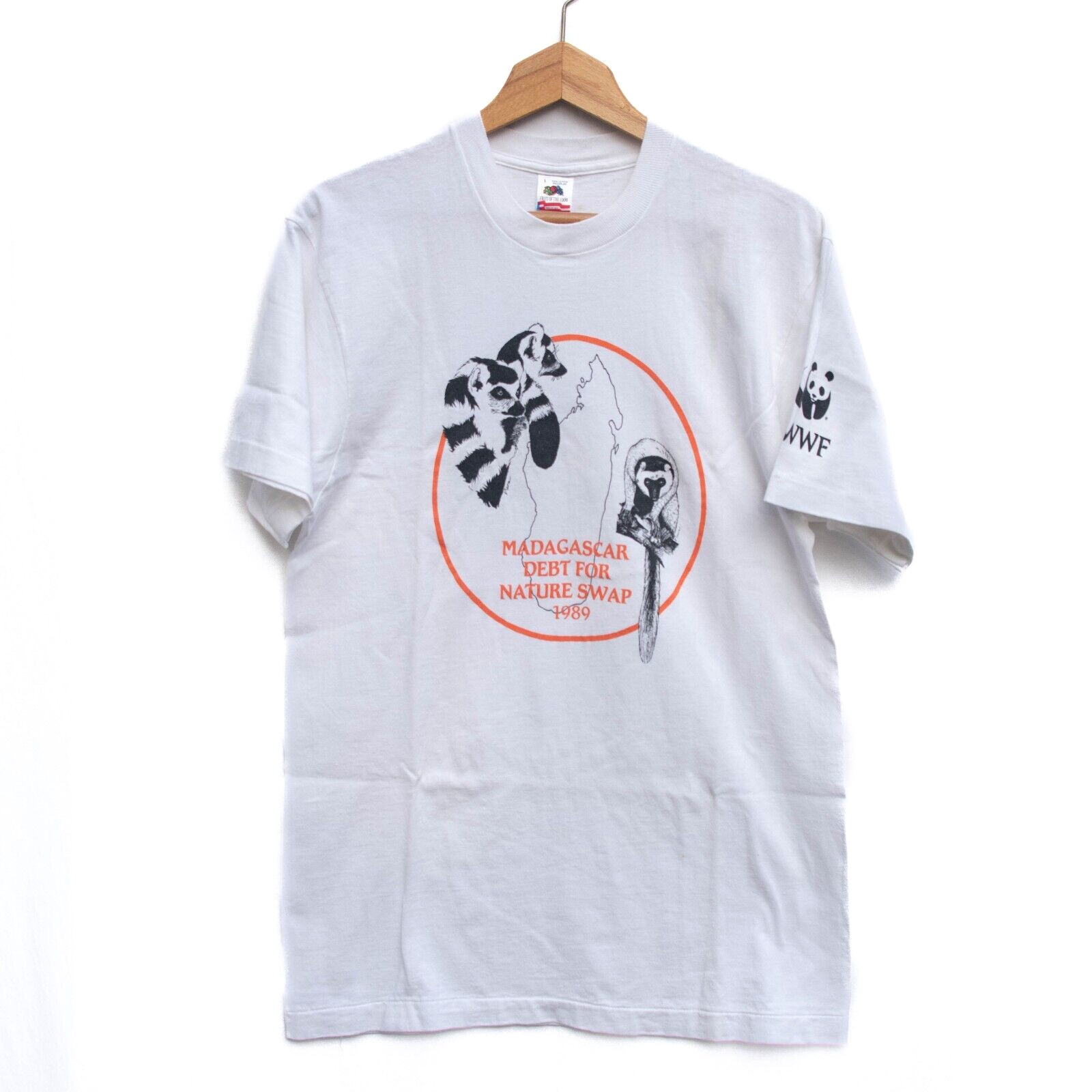 Vtg 1989 WWF Madagascar T-Shirt L Lemur Double Sided Single Stitch USA Made Rare gallery