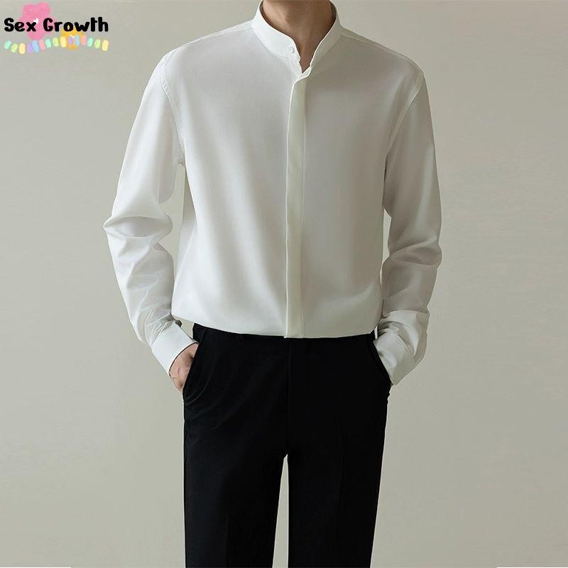 Stand-up collar shirt men's long-sleeved shirt gallery