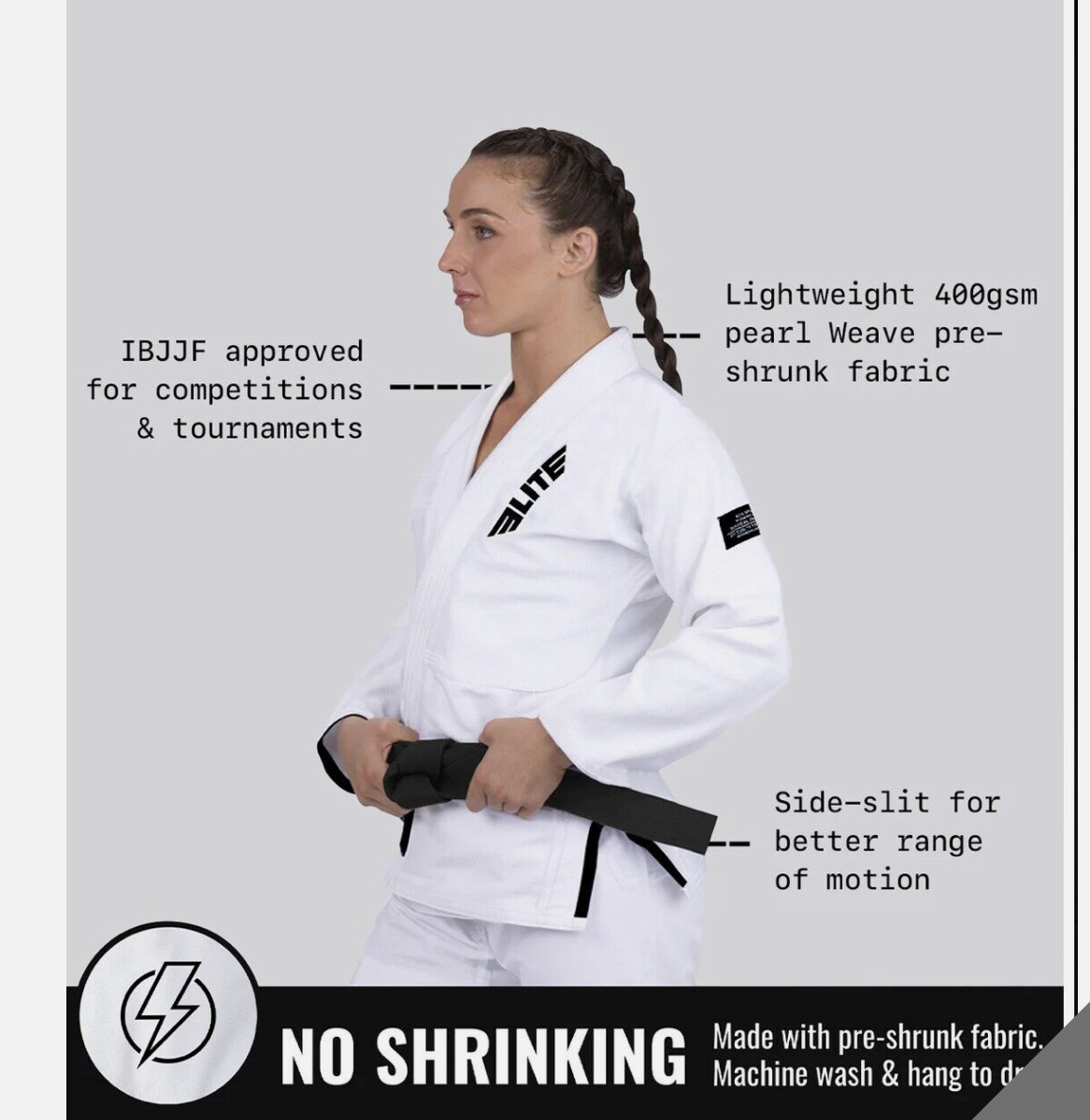 Elite ET1000 White Gi Jacket Only Belt Size F2 Jiu-Jitsu