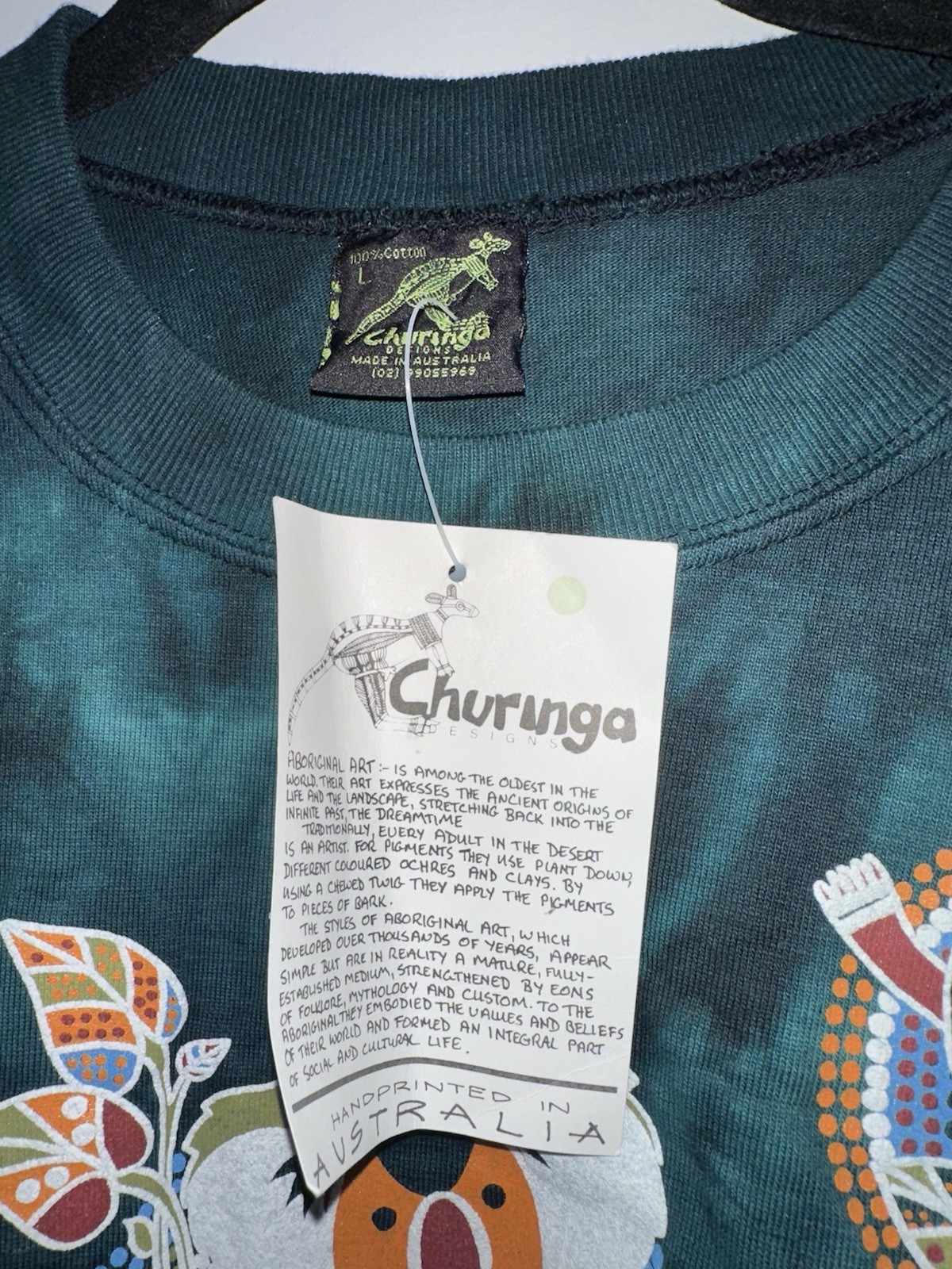 NWT Churinga Designs Australia Green Tie Dye Koala Dreaming T Shirt L Aboriginal gallery