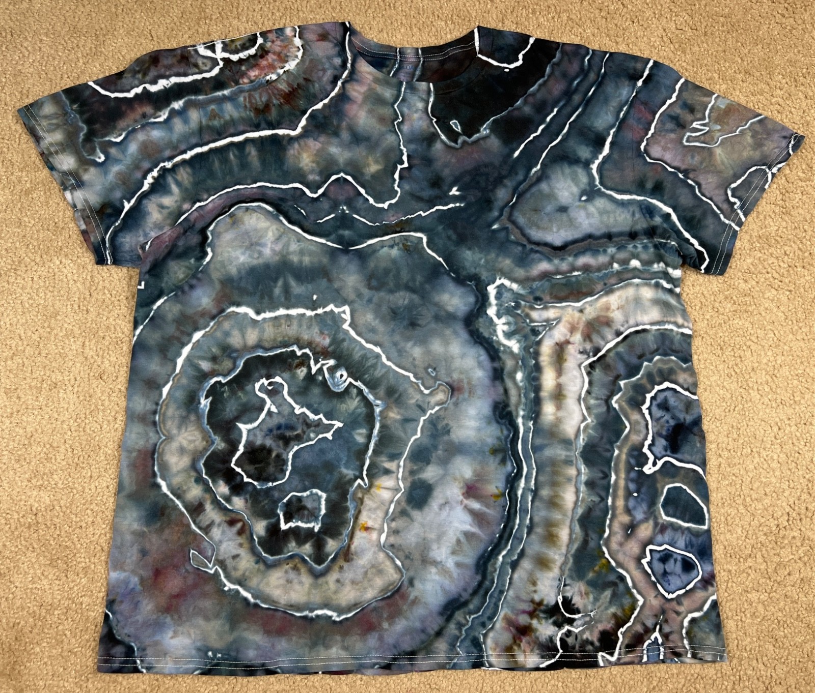 Handmade Ice Tie Dye T-Shirt 2XL Mens Womens Soft Cotton Green Grey Geode gallery