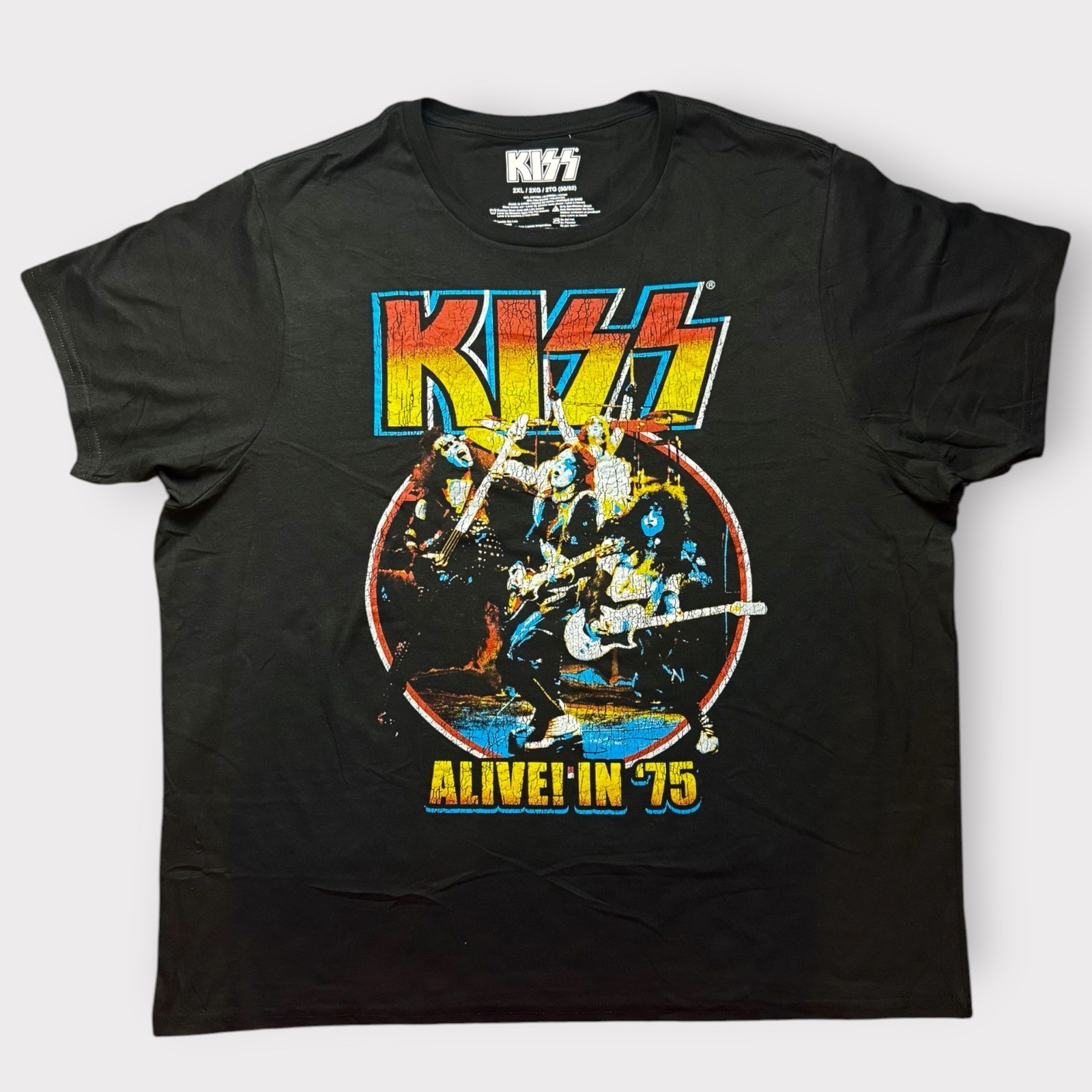 KISS Alive in 75 Graphic T-Shirt Mens 2XL Black Rock Band Concert Tee Mad Engine gallery