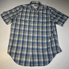 Mens FILSON Blue Plaid Short Sleeve Vented Button Shirt Large
