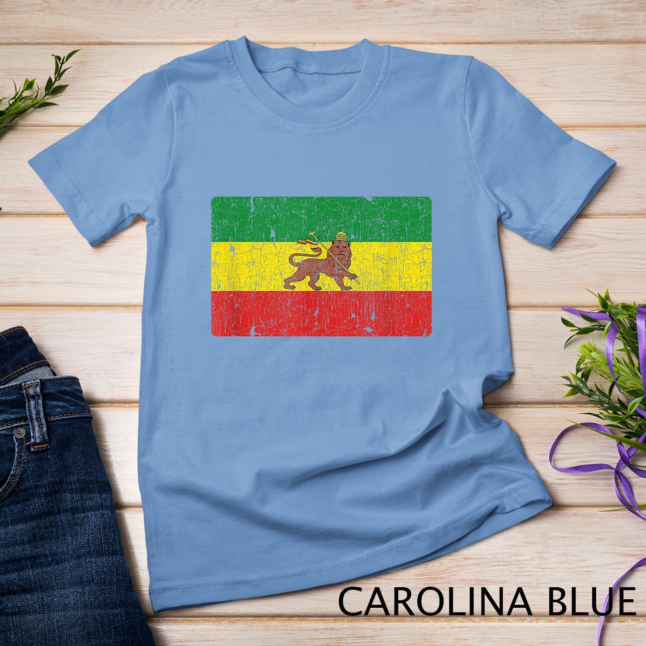 Vintage Rastafari Ethiopian Lion Ethiopia Rasta Pride Flag Unisex T-shirt