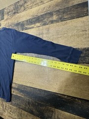 JOHN DEERE Leather Logo Long Sleeve T-Shirt L Henley Button Up 100% Cotton Blue