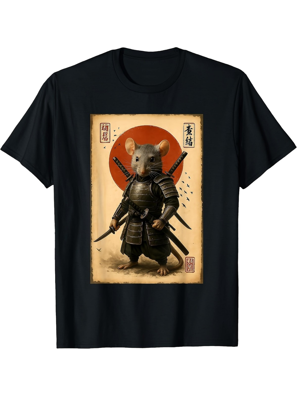 Vintage Japanese Samurai Rat Warrior Graphic Unisex T-Shirt Anime Style Art Tee