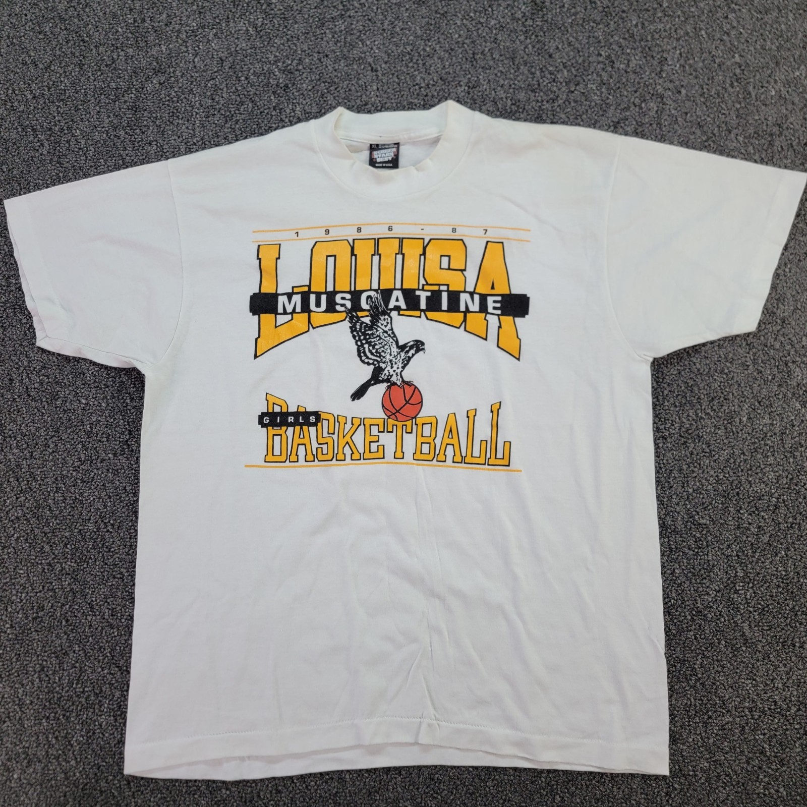 Vintage Louisa Muscatine IA High School Basketball Shirt XL White Single Stitch