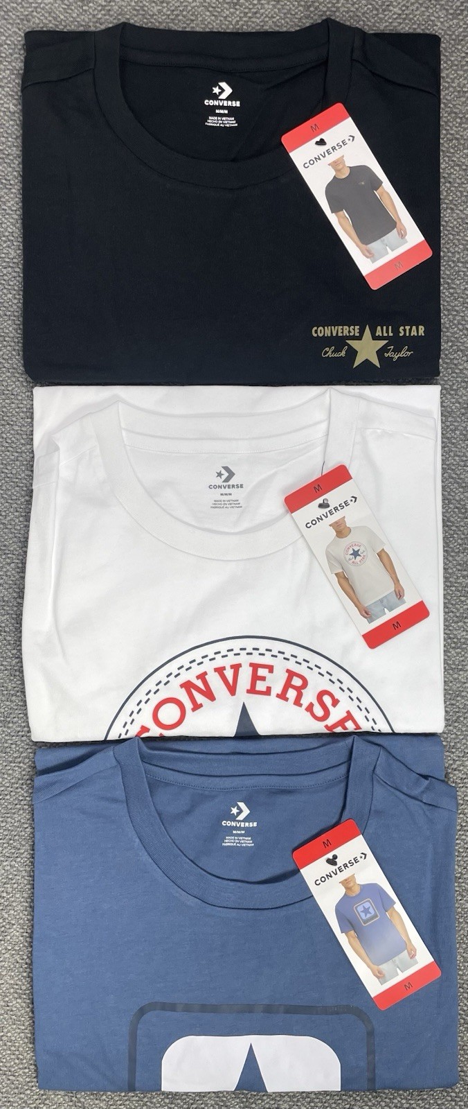 Converse Men's Lot of 3 Logo Crew Tees in Black, White & Blue Pick Your Size NWT gallery