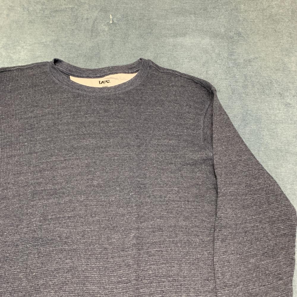 Lee Thermal Shirt Mens Large Charcoal Gray Waffle Knit Regular Fit Side Slit gallery