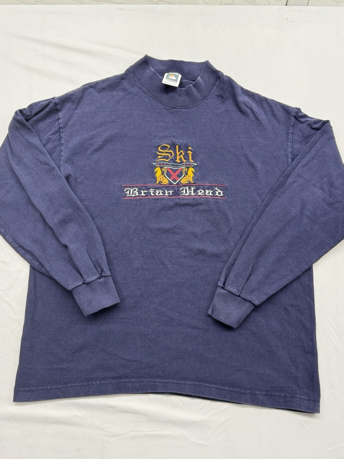 Vintage 90S ski Brian Head Utah resort Mock Neck Long Sleeve Shirt Men’s L Made gallery
