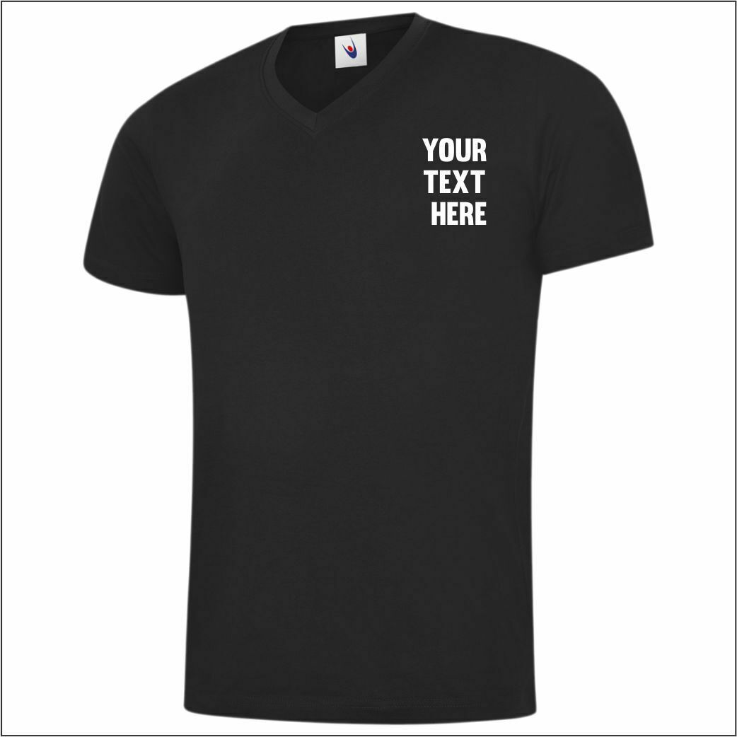 Personalised Custom Uneek Mens Classic V Neck T-Shirt 100% Cotton Casual Tee TOP