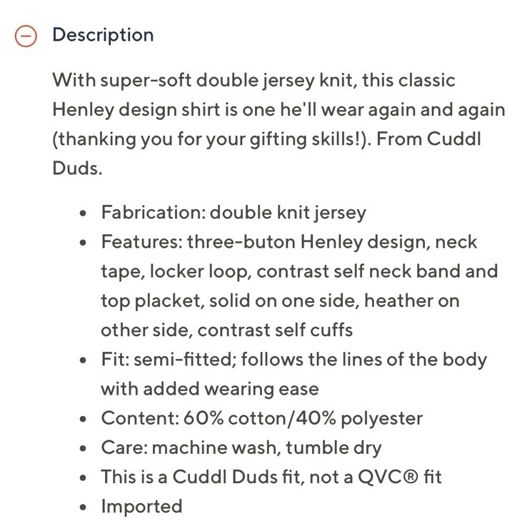 Cuddl Duds Mens Double Jersey Henley Shirt Mens Size L Black Long Sleeve QVC gallery