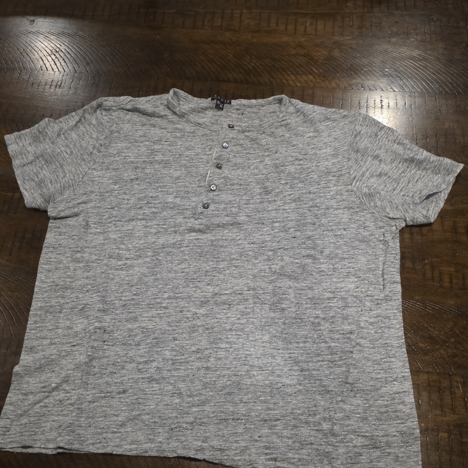 Theory Men's Gray Linen Jersey Henley T-Shirt Button Placket, See Measurements gallery