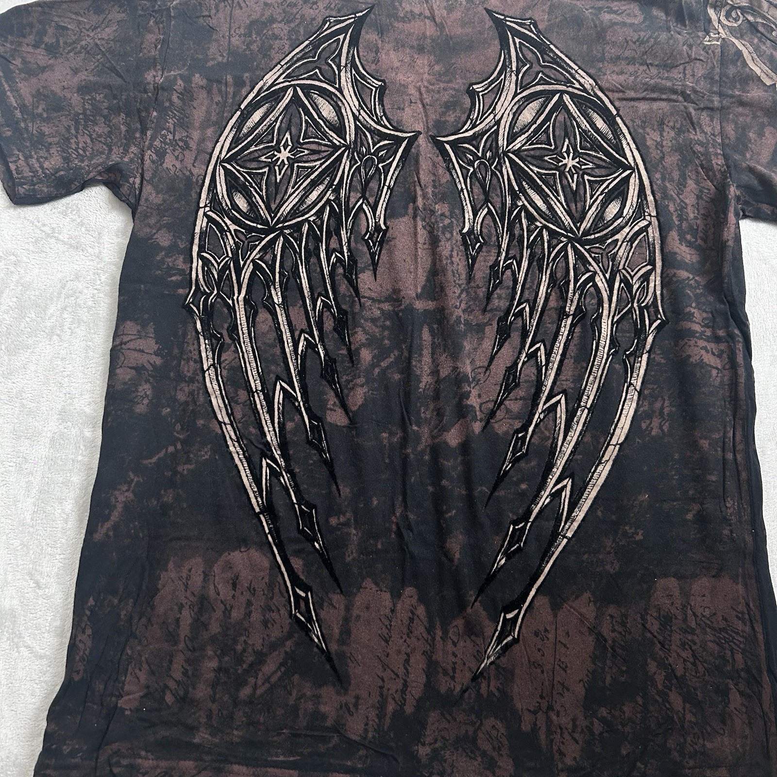 Vintage Affliction T-Shirt Mens XL Brown Felt Wings Cross Los Angeles Grunge Y2K gallery