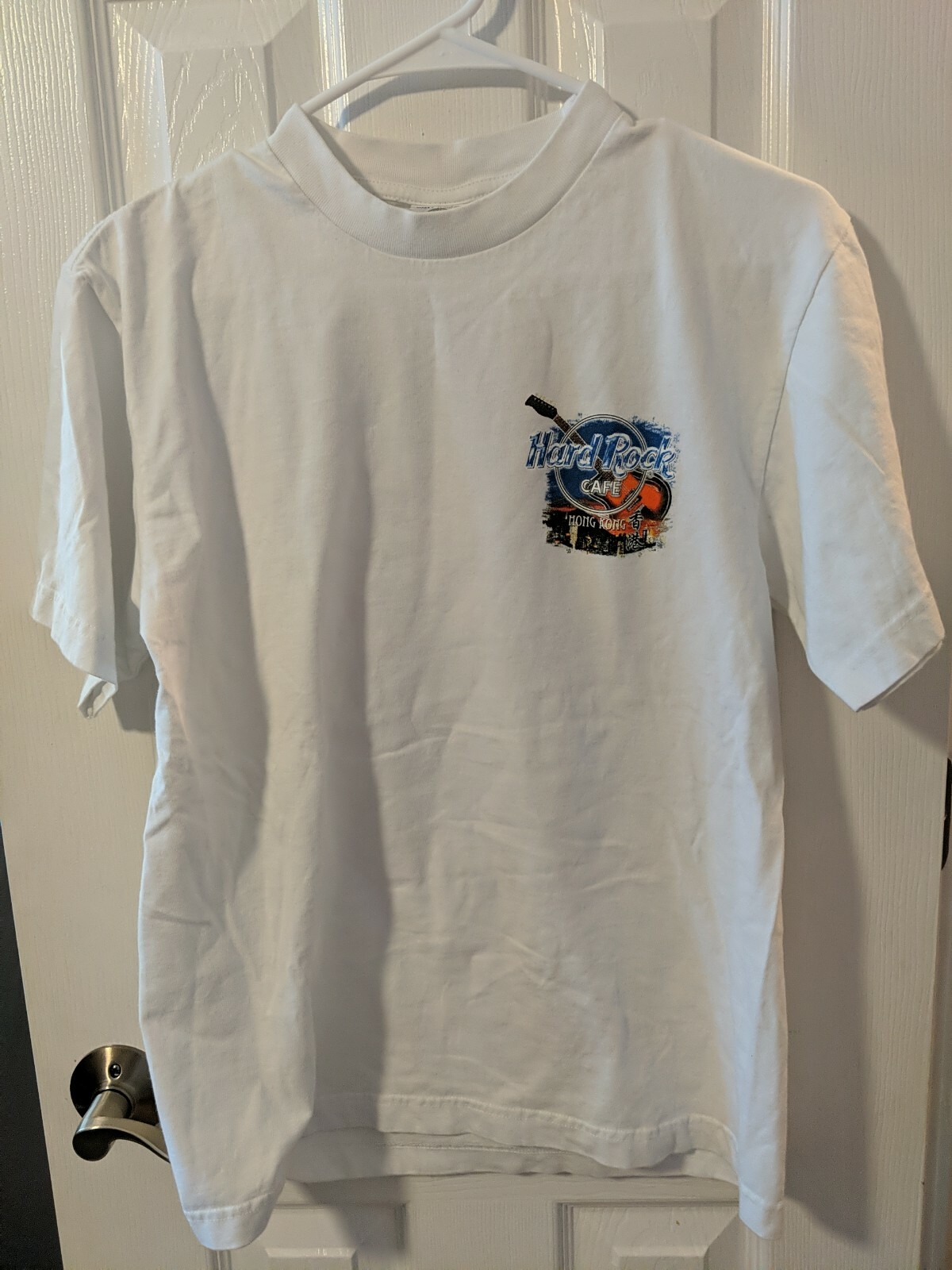 Men’s White Vintage Hard Rock Cafe Two-Sided Graphic Hong Kong T-Shirt Sz Medium