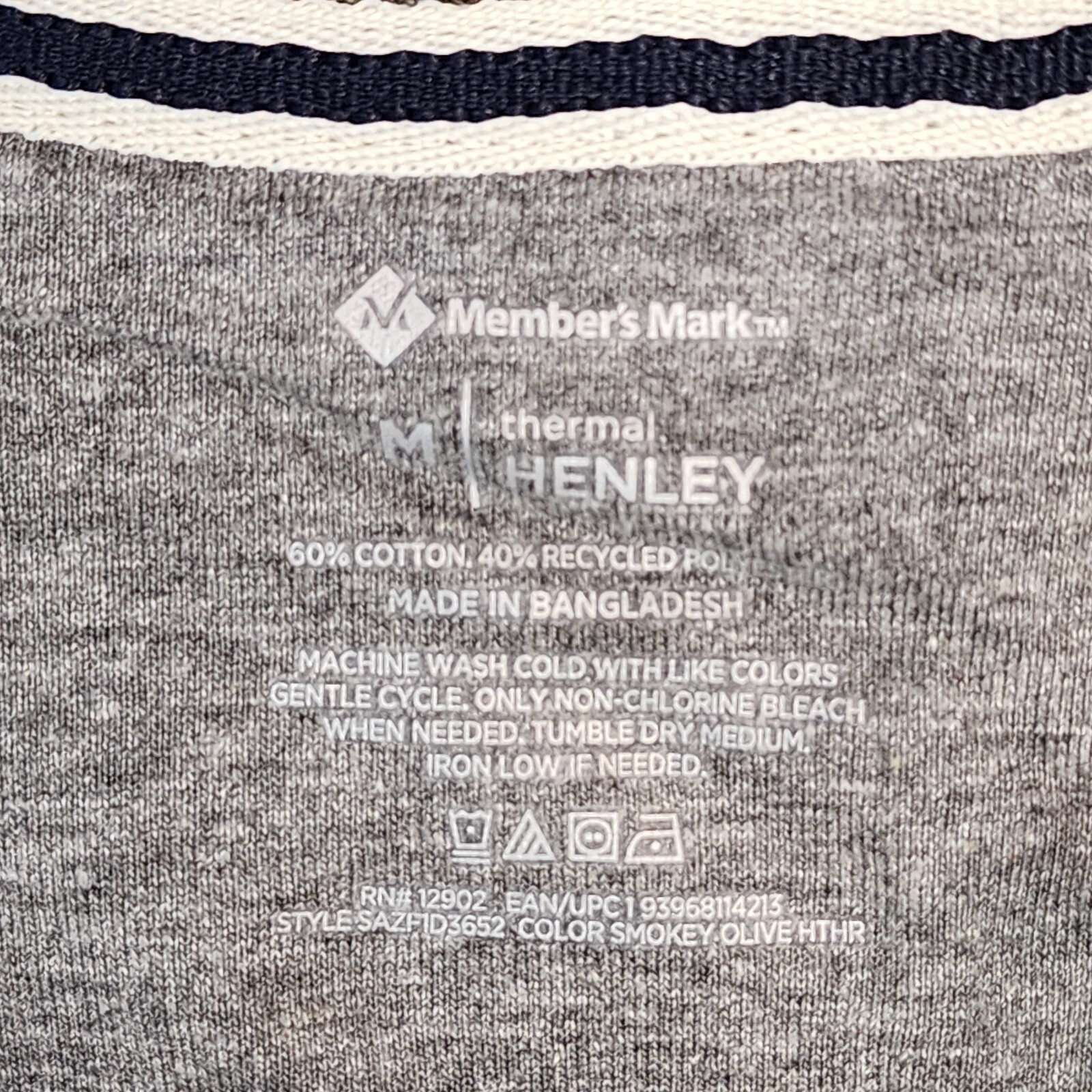 Members Mark Mens Thermal Henley Shirt Olive Green Waffle Knit Long Sleeve Med gallery