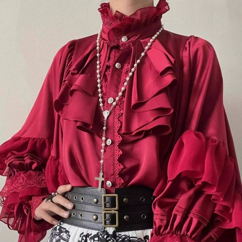 Men's retro gothic style Long-sleeved ruffled shirt Loose blouse unisex gallery
