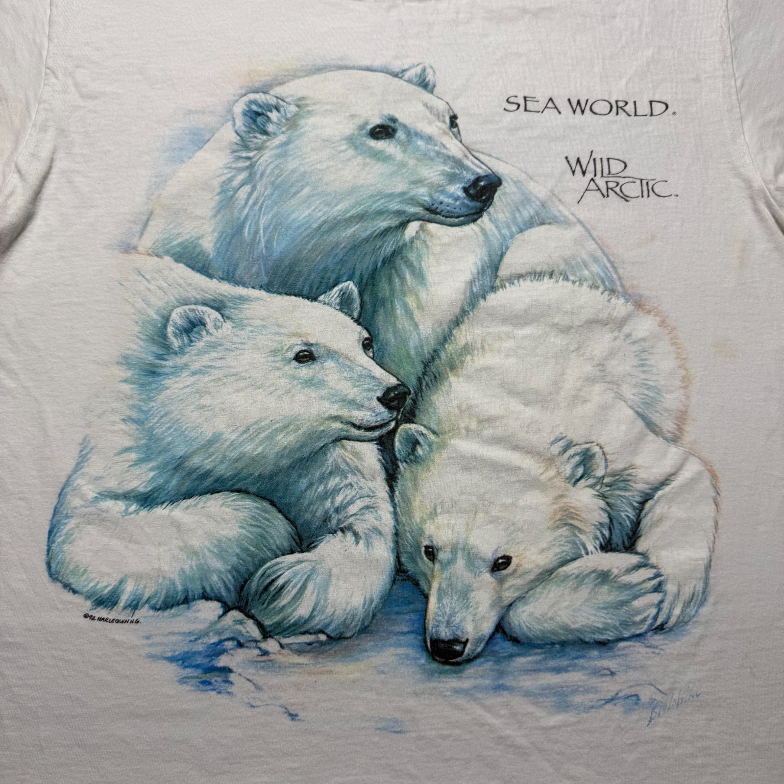 Vintage 1992 Sea World Wild Arctic Polar Bears Animals Graphic T-Shirt USA Large gallery