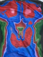 Fever City Red, Blue Black Vibrant Body Heat Map Print Long Sleeve Mesh Tee M