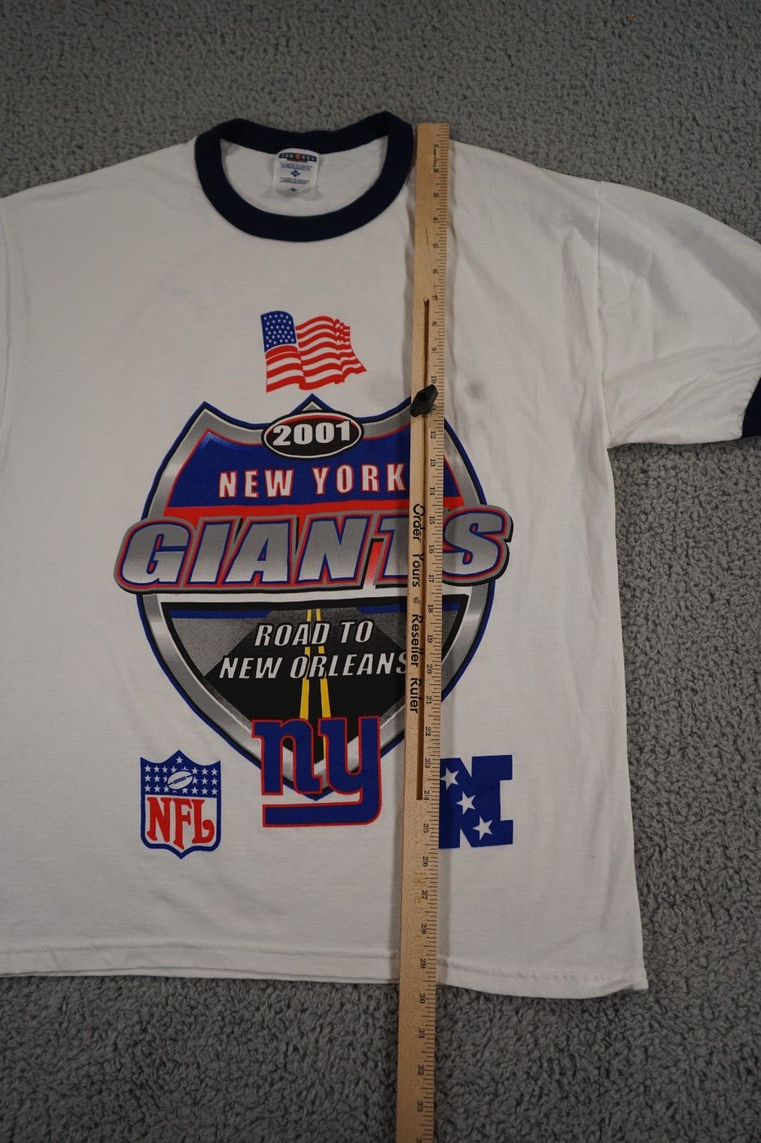 Vintage New York Giants T Shirt Mens XL White Y2K 2001 Season Center Logo Flag gallery