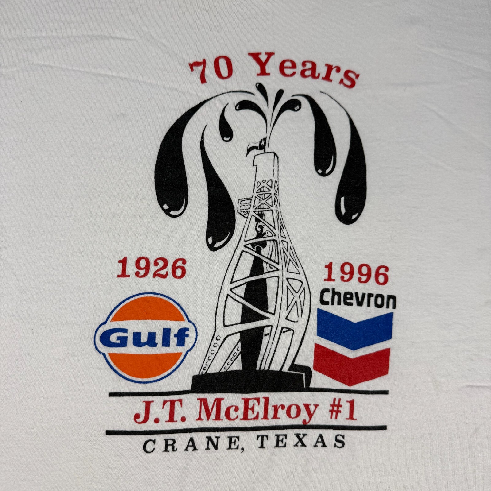 Vintage Texas Oil Shirt Adult 3XL White Gulf Chevron JT McElroy Crane TX gallery