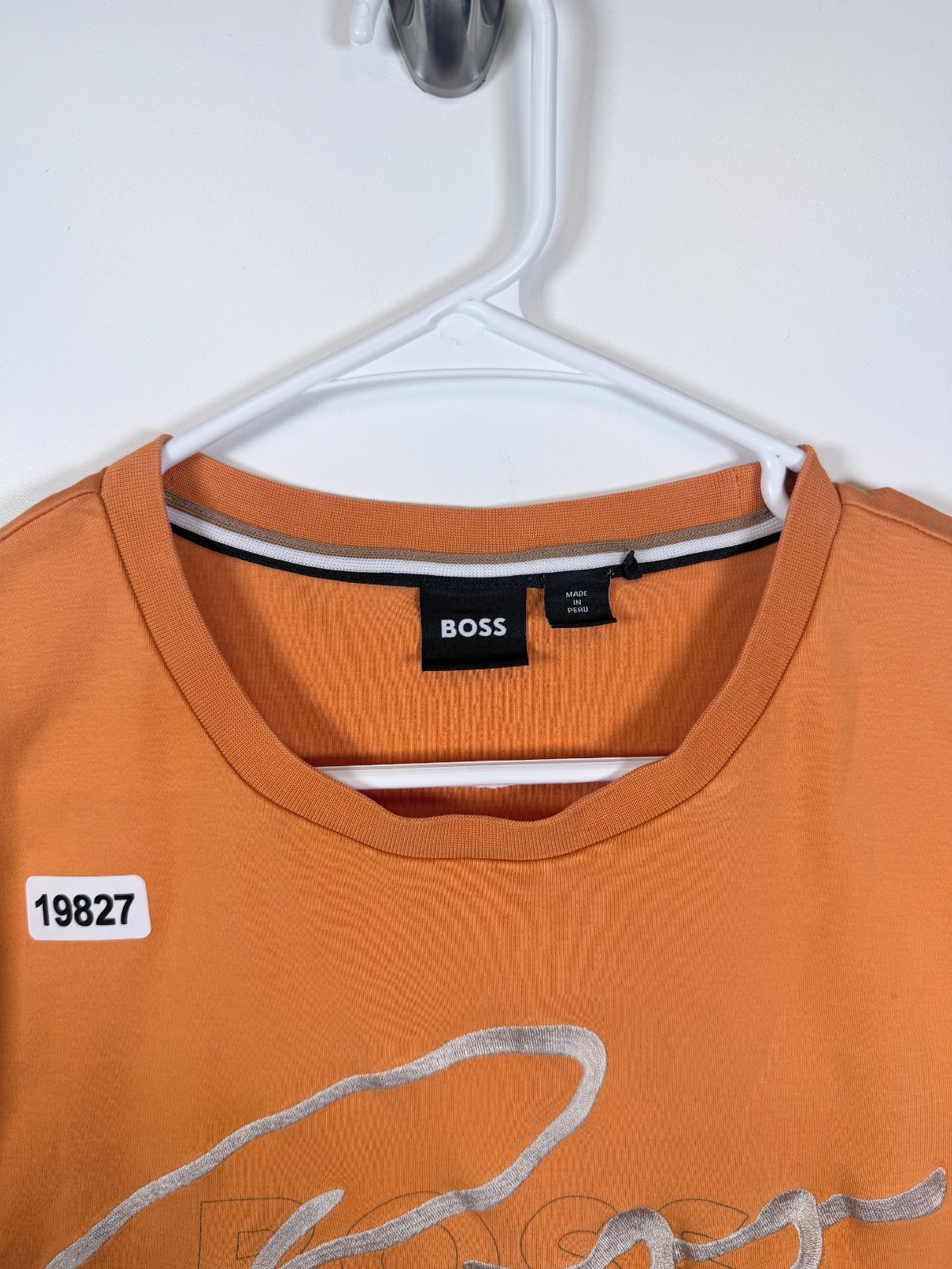 Boss Mens Crewneck Spellout Logo Statement Graphic T Shirt Orange Size Large gallery