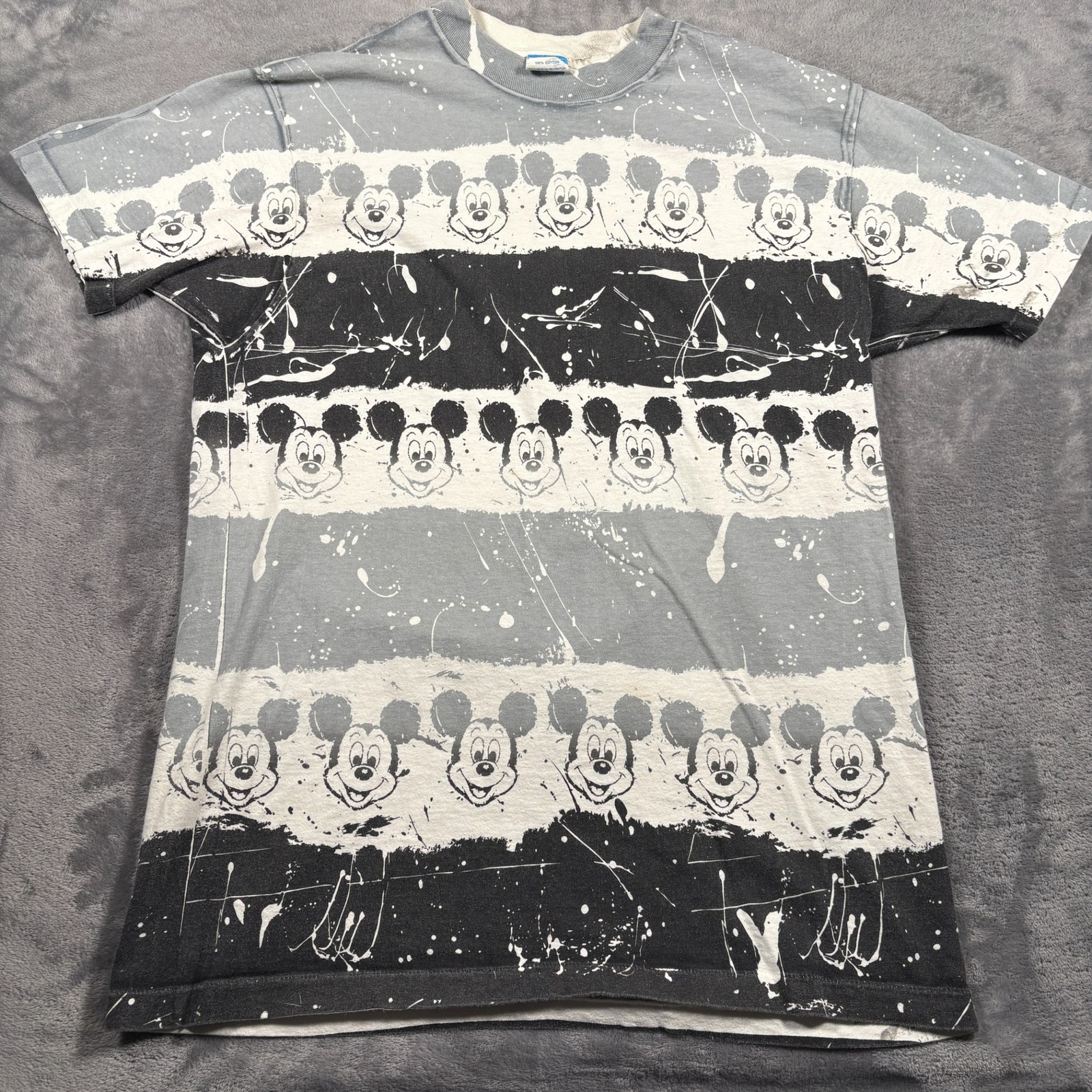 Vintage Disney T-Shirt Mens OSFA Multicolor Striped Mickey Mouse All Over Print gallery