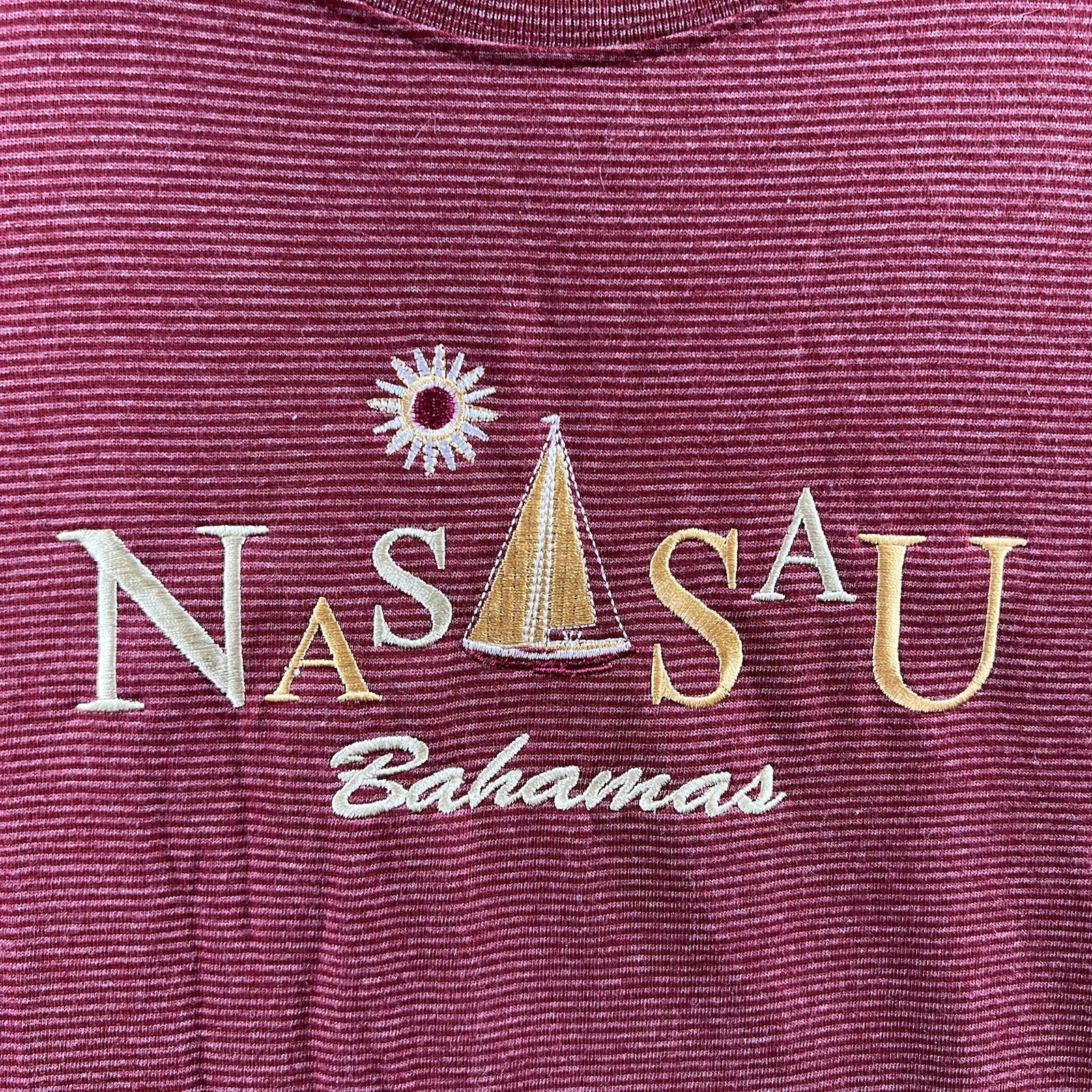 Vintage Nassau Bahamas Shirt Mens Large Red Striped Embroidered Logo Beach NWT gallery