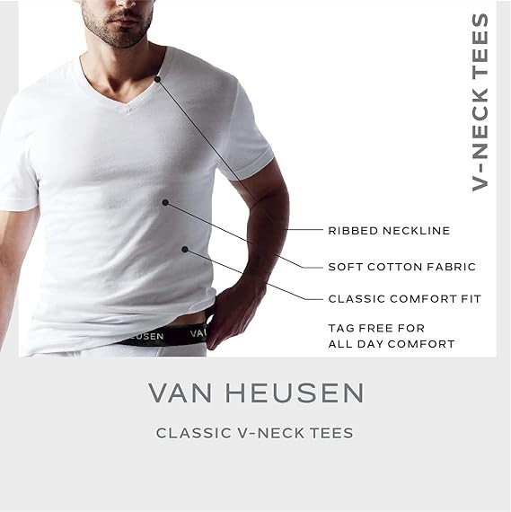 Van Heusen® Men's Undershirts - 4 Pack Soft Cotton Tag Free V Neck Undershirts gallery
