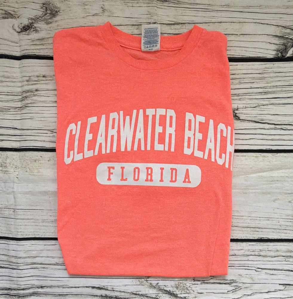 Delta Pro Weight Clearwater Beach Florida Graphic Neon Orange Y2K T-Shirt S