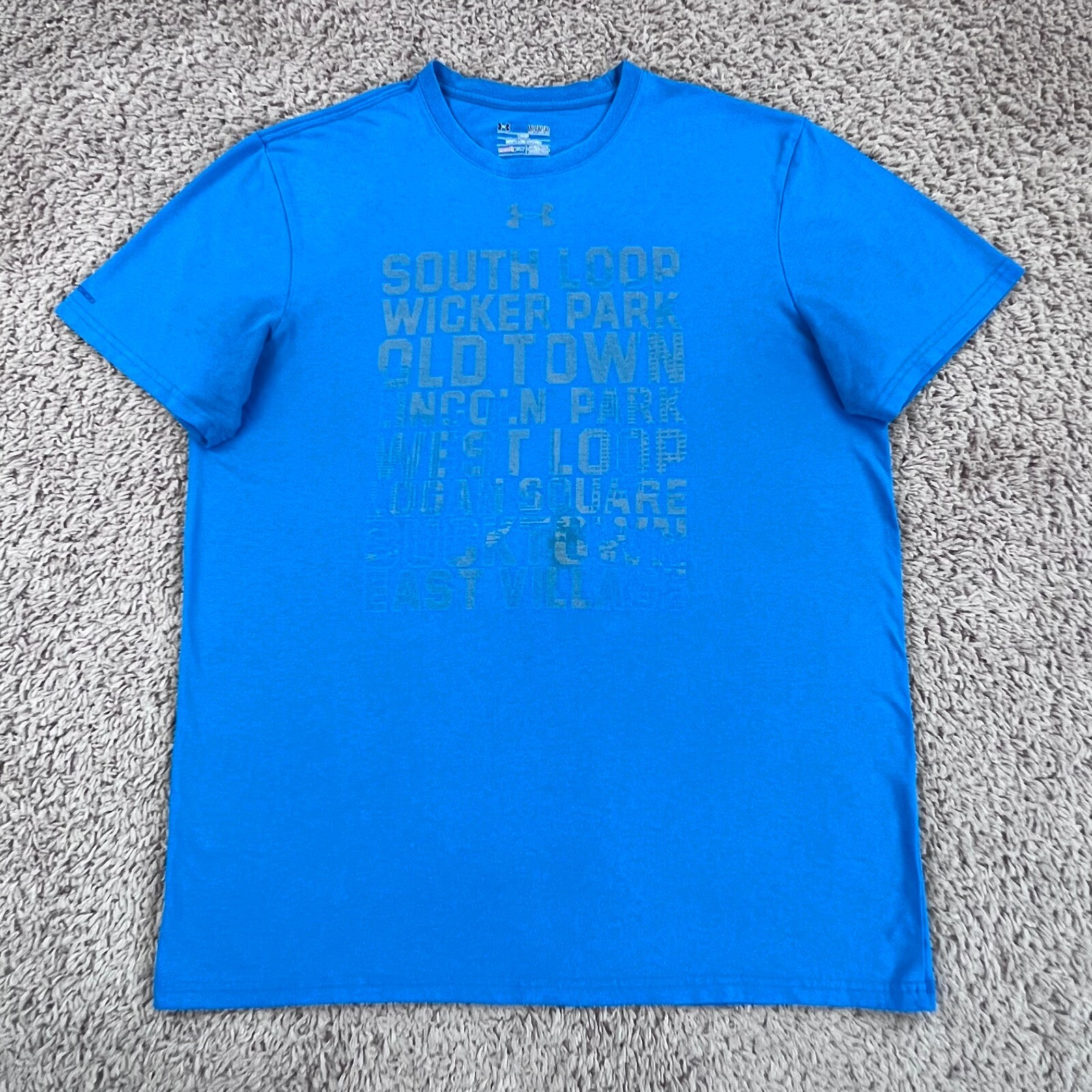 UNDER ARMOUR HeatGear Blue Chicago Neighborhoods Graphic Print T-Shirt Mens M gallery