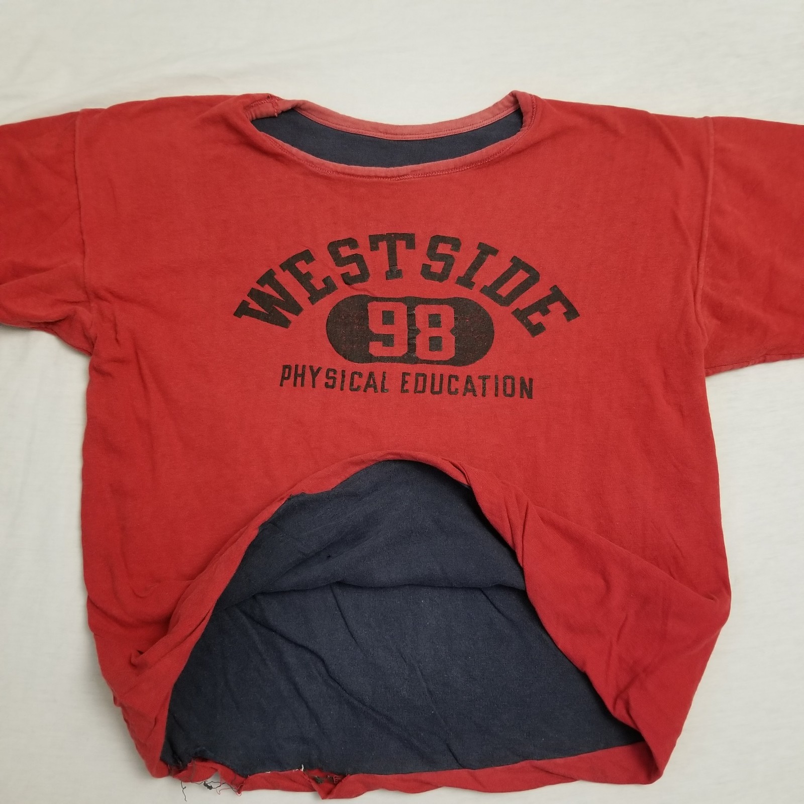 Vintage 70s Double Face T Shirt Mends Medium Blue Red Gym Athletic Reversible gallery