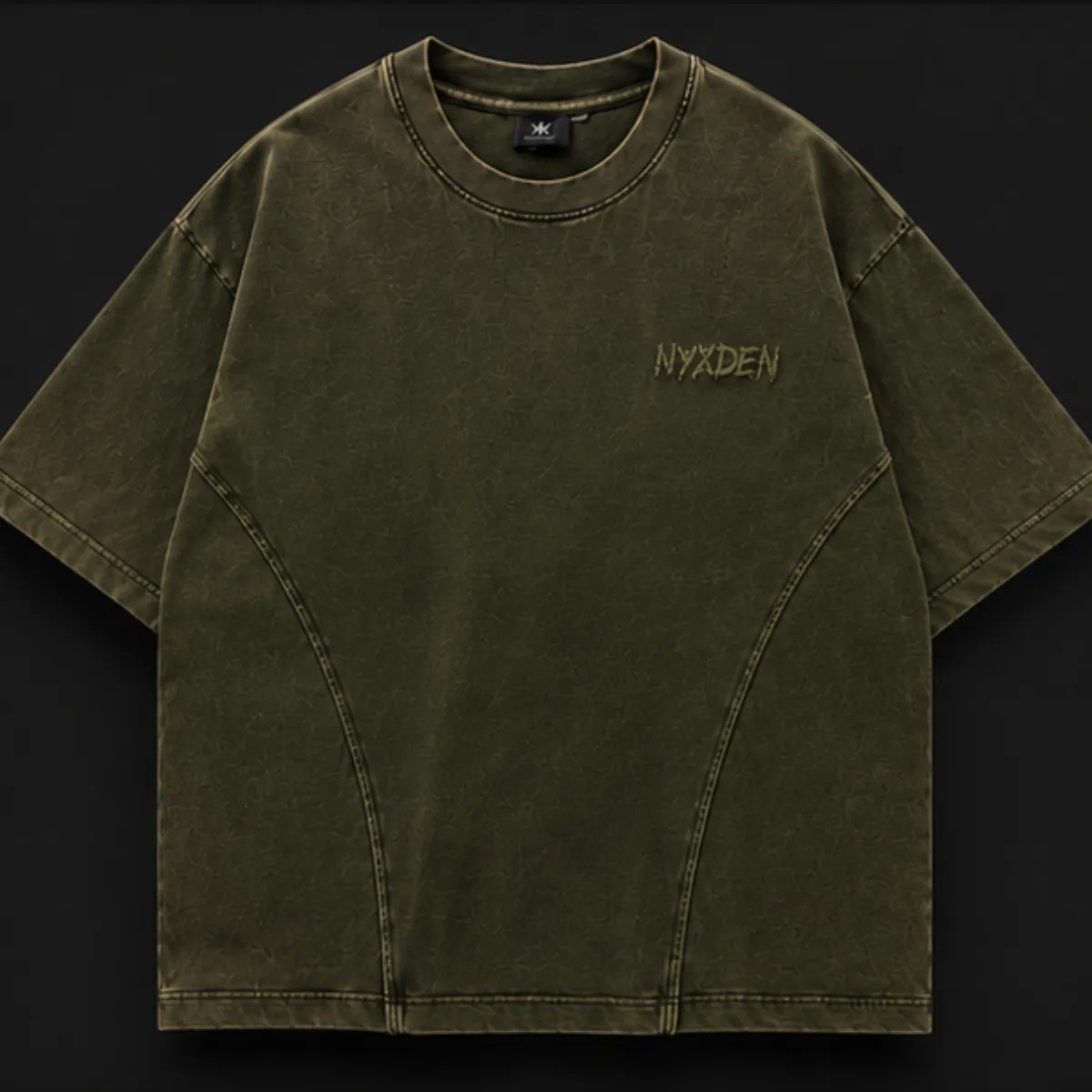 Nyxden Olive Green Abstract Graphic Oversized Shirt gallery