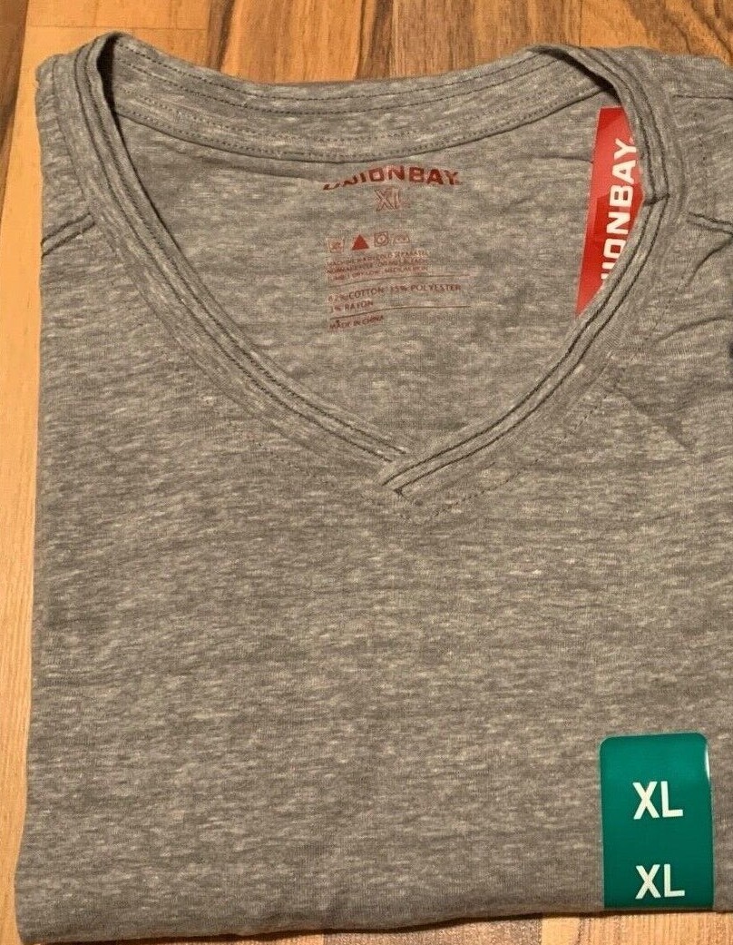 UNIONBAY (XL) Young Men’s Light Weight V-Neck Short Sleeve Tee TShirt Gray Alkal