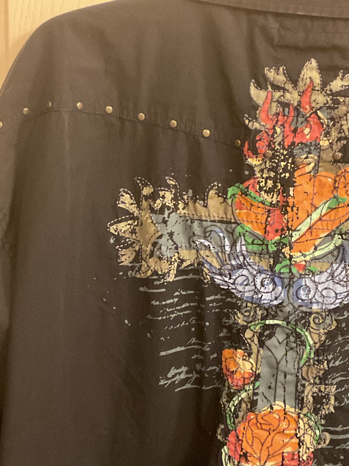 Y2K JORDAN CRAIG AFFLICATION STYLE GRAPHIC URBAN SHIRT 2XL 54"C Black Long sleev gallery