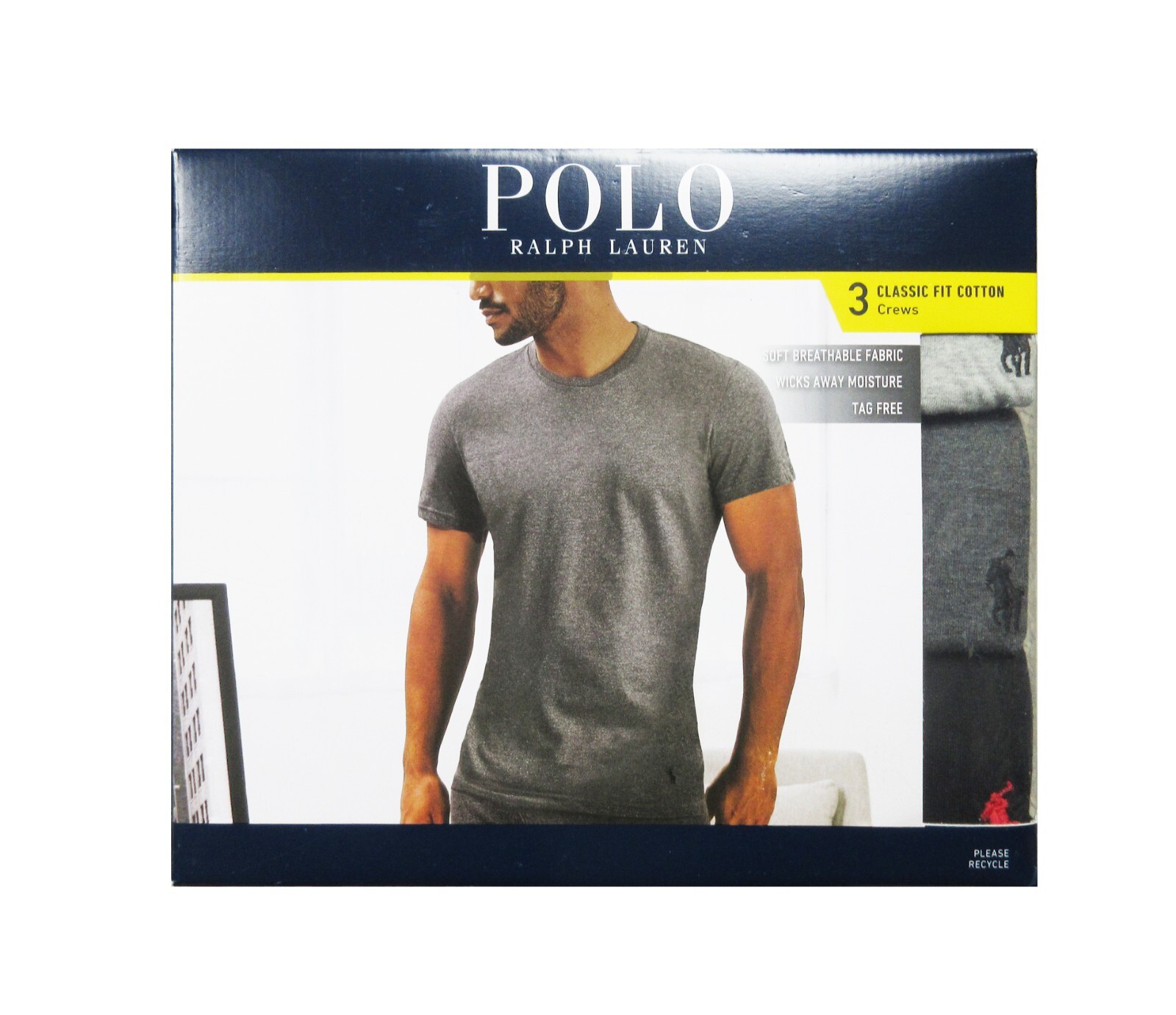 Polo Ralph Lauren Men’s Gray-Charcoal-Black Classic Fit Crew-Neck 3 Pack T-Shirt